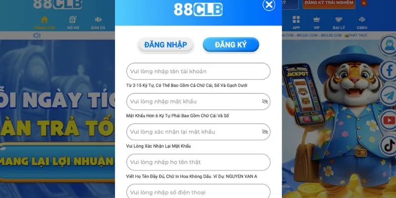 Điền dữ liệu cá nhân vào biểu mẫu đăng ký 88CLB nhanh nhất năm 2024